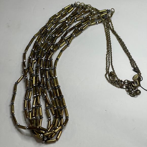 Chico's necklace signed costume jewelry burnished gold tone with gray multi stra - Picture 6 of 14
